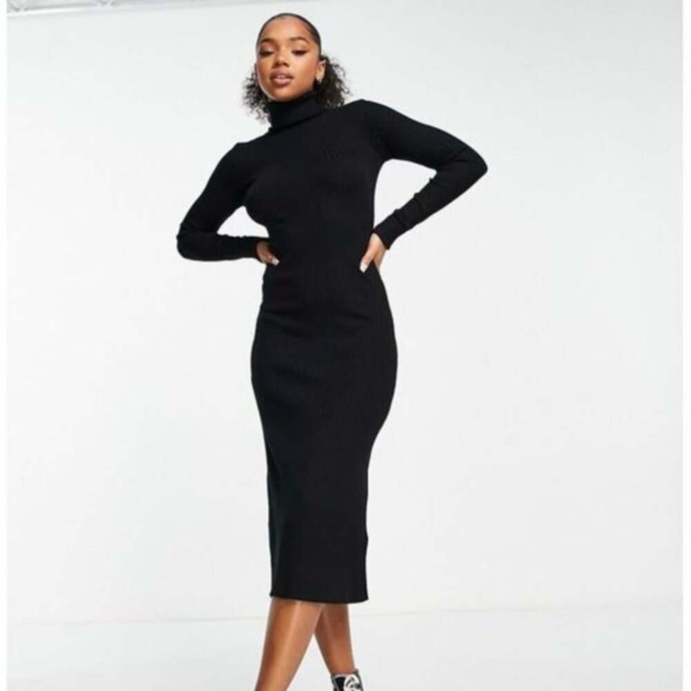 ASOS | black ribbed knit turtleneck dress